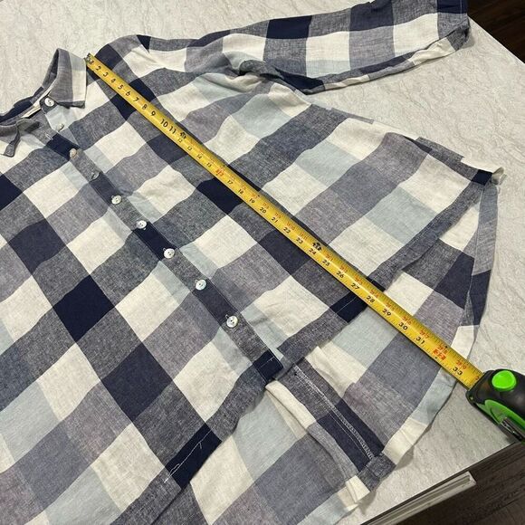Soft Surroundings Blue Carreaux Back Zip Plaid 3/4 Sleeve Linen Blend Shirt 1X - Picture 12 of 14